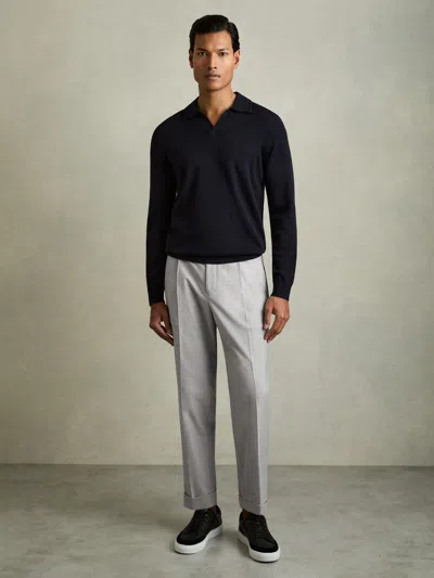 Reiss Grey Relaxed Drawstring Trousers With Turn-ups