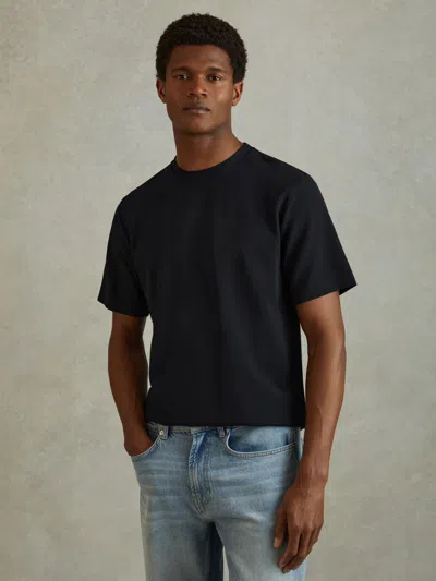 Reiss Mens Navy Wick Textured Stretch-woven T-shirt