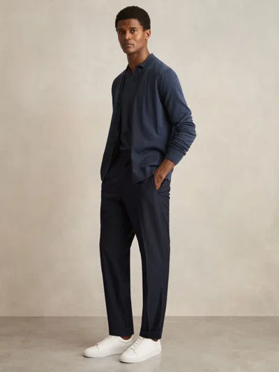 Reiss Navy Relaxed Drawstring Trousers With Turn-ups In Blue
