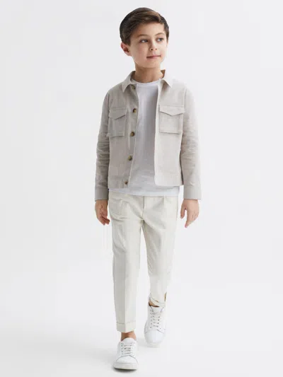 Reiss Ecru Cotton-linen Long Sleeved Shirt