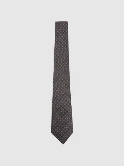 Reiss Charcoal Silk Blend Foulard Floral Tie
