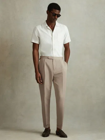 Reiss Stone Com Relaxed Cropped Trousers With Turned-up Hems
