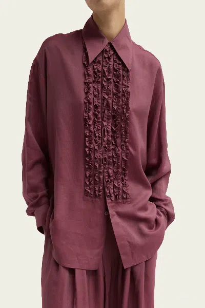 Tibi Silk Voile Easy Tuxedo Shirt In Light Mulberry In Red