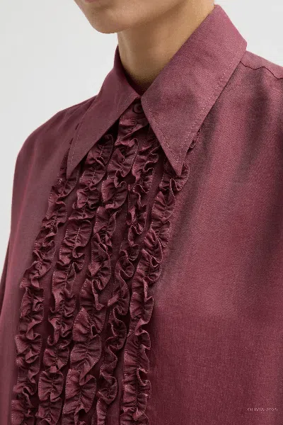 Tibi Silk Voile Easy Tuxedo Shirt In Light Mulberry In Red