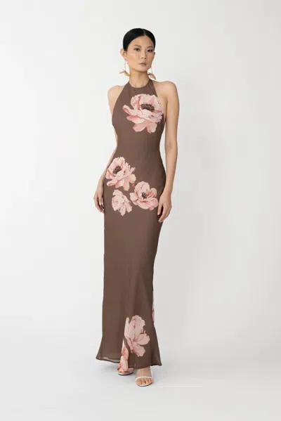 Sau Lee Gwyneth Floral Print Dress In Brown