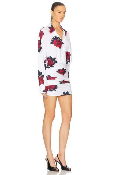 Norma Kamali Oversized Boyfriend Shirt Shirred Bottom Mini Dress In White