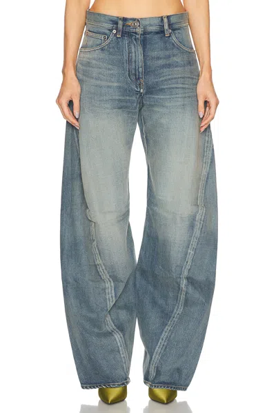 Versace Washed 2000s High Rise Barrel Jeans In Medium Blue
