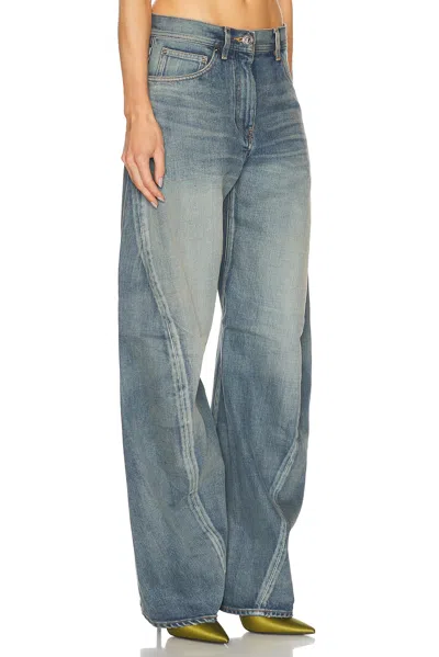 Versace Washed 2000s High Rise Barrel Jeans In Medium Blue