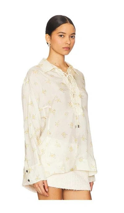 Ganni X Revolve Printed Viscose Habotai Tie String Shirt In Yellow