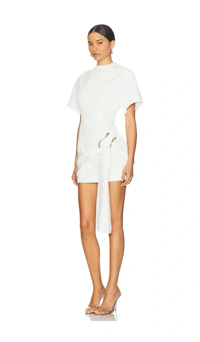 Lioness Martini Structured High Neck Drape Waist Metal Hardware Detail Mini Dress In Porcelain