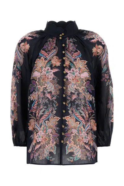 Zimmermann Rhiannon Billowed Ramie Shirt In Blue
