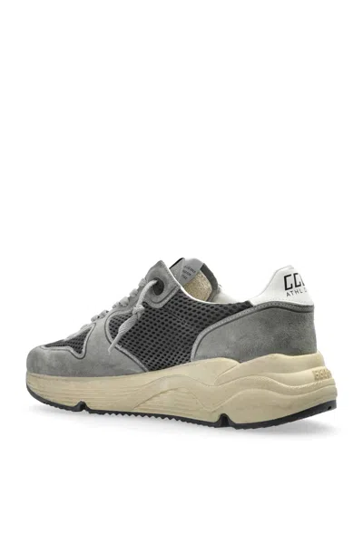 Golden Goose Running Sole In Green Suede With White Leather Star And Heel In Gray