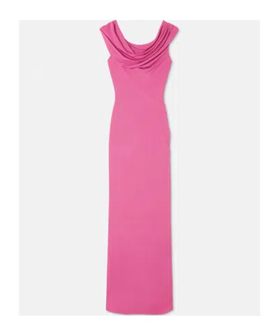 Versace Safety-pin Draped Crepe Jersey Slit Gown In Pink