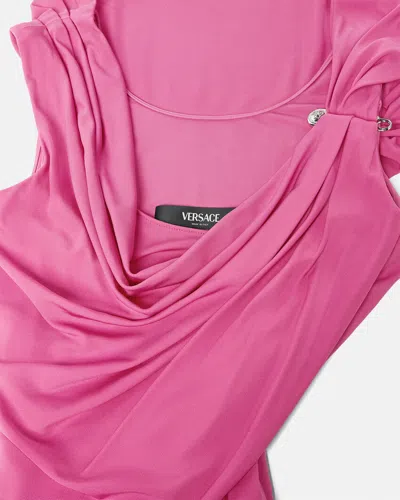 Versace Safety-pin Draped Crepe Jersey Slit Gown In Pink