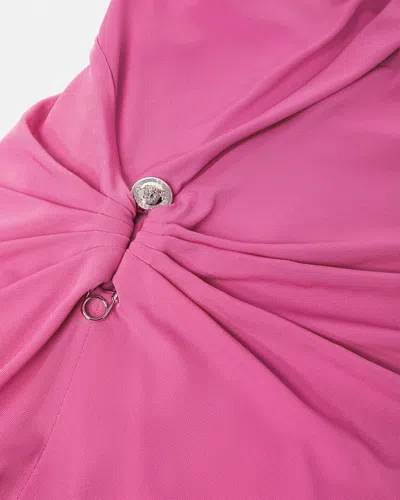 Versace Safety-pin Draped Crepe Jersey Slit Gown In Pink