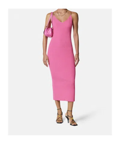 Versace Safety-pin Straps Rib Knit Midi Dress In Pink