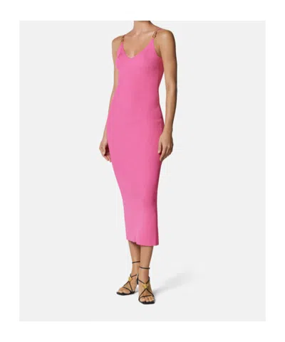 Versace Safety-pin Straps Rib Knit Midi Dress In Pink