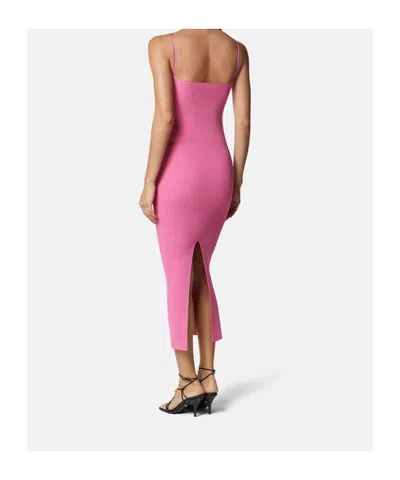 Versace Safety-pin Straps Rib Knit Midi Dress In Pink