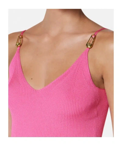 Versace Safety-pin Straps Rib Knit Midi Dress In Pink