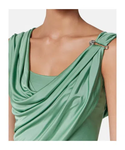 Versace Safety Pin Draped Maxi Dress In Blue