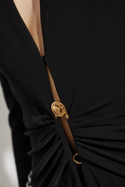 Versace Deep V Neck Pin Draped Bodysuit