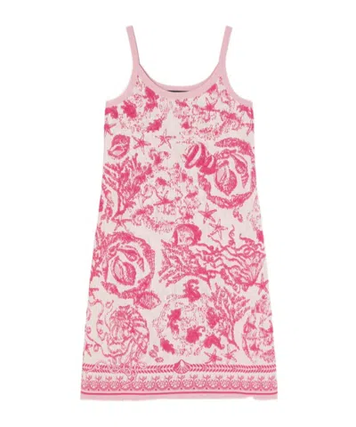Versace Pink Underwater Barocco A-line Knit Minidress In Red
