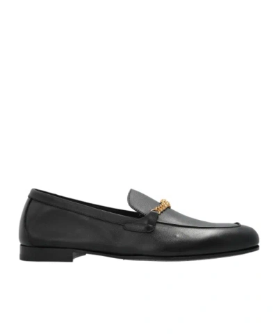 Versace Logo-embellished Leather Loafers In Black