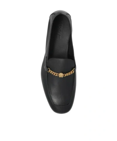 Versace Logo-embellished Leather Loafers In Black