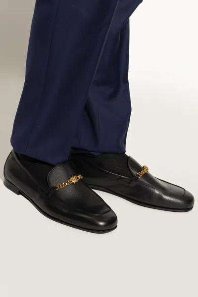 Versace Logo-embellished Leather Loafers In Black