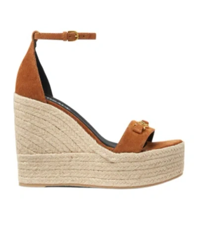 Versace Leather Espadrille Wedges 120 In Brown