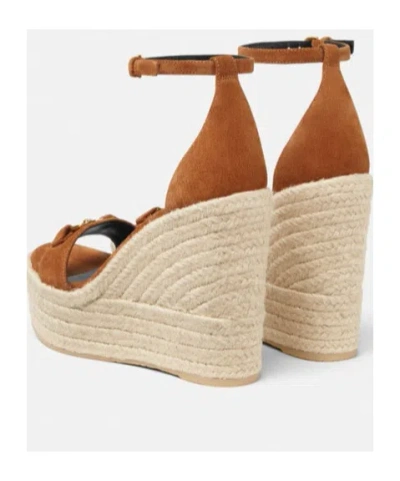 Versace Leather Espadrille Wedges 120 In Brown