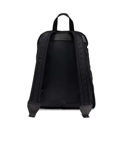 Versace La Medusa Backpack With Jacquard-greca In Black