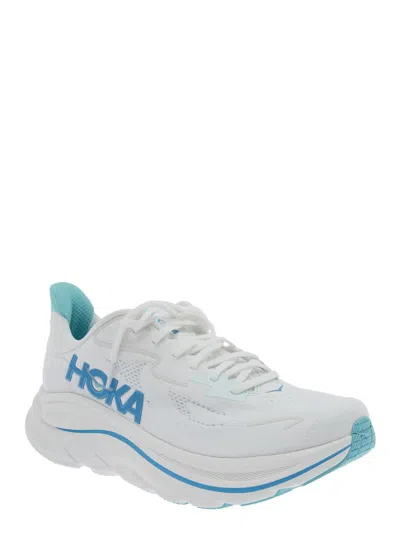 Hoka 'clifton 10' White Low Top Sneakers With Logo Lettering On The Side And Logo Patch On The Tongue