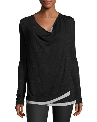 Three Dots Cheyanne Crossover Knit Top, Charcoal In Black