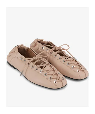 Ganni Womens White Eyelets Lace-up Pélinova Ballet Flats Eur 37 / 4 Uk In Neutral