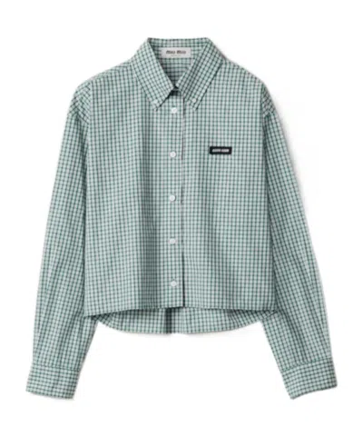 Miu Miu Check Cropped Button-front Shirt In Multi