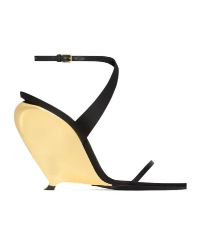 Saint Laurent Women Tallulah 110 Satin Sandals With Sculptural Wedge Heel In Multi