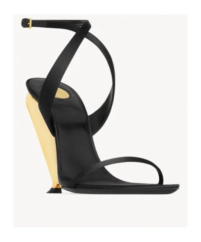 Saint Laurent Women Tallulah 110 Satin Sandals With Sculptural Wedge Heel In Multi