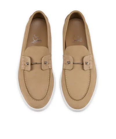 Christian Louboutin Chambeliboat Flat Loafers In Beige Leather In Neutral