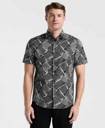 Perry Ellis Men's Poplin Linework Grid Print Shirt In Black