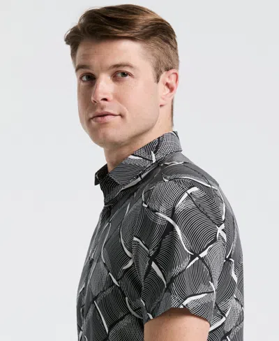 Perry Ellis Men's Poplin Linework Grid Print Shirt In Black
