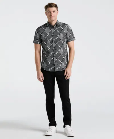 Perry Ellis Men's Poplin Linework Grid Print Shirt In Black