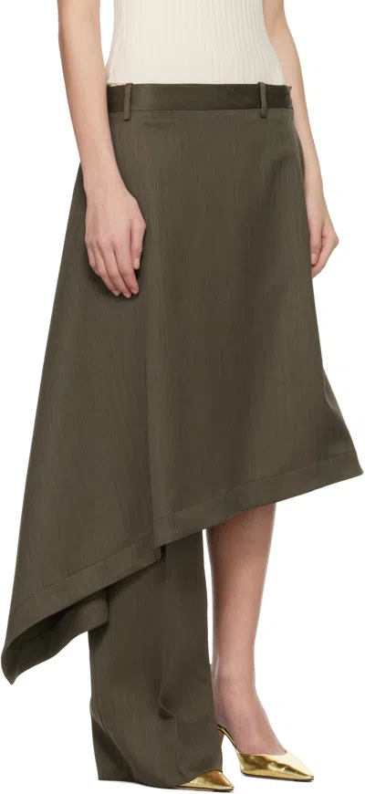 Bottega Veneta Khaki Wool Subtle Stripe Skirt Trousers In Green