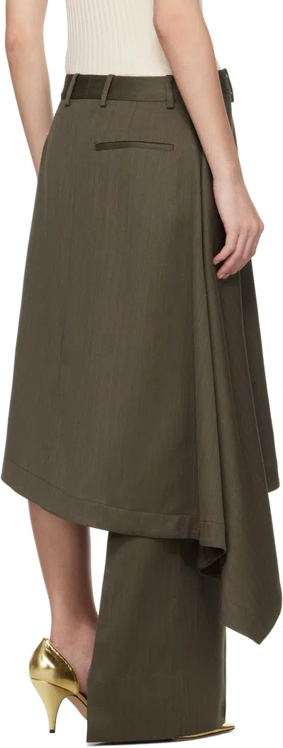 Bottega Veneta Khaki Wool Subtle Stripe Skirt Trousers In Green