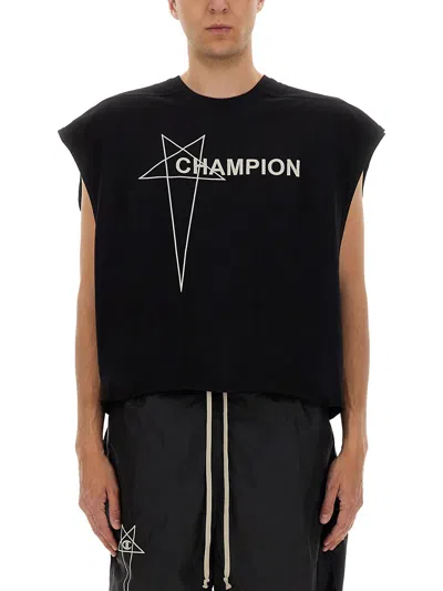 Champion X Rick Owens Cropped Micro Tatlin T Shirt In Black