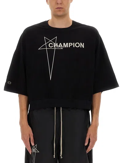 Champion X Rick Owens Tommy Cropped T Shirt In Black