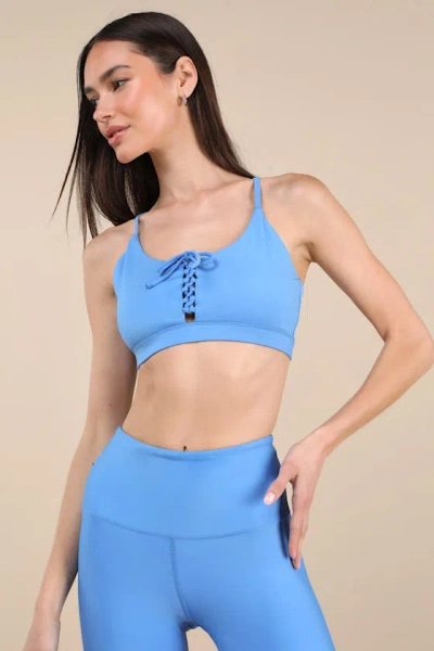 Year Of Ours Cindy Blue Lace-up Racerback Sports Bra
