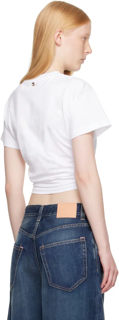 Rabanne White Crewneck Top With Short Sleeves And Ruched Cut-out On The Front