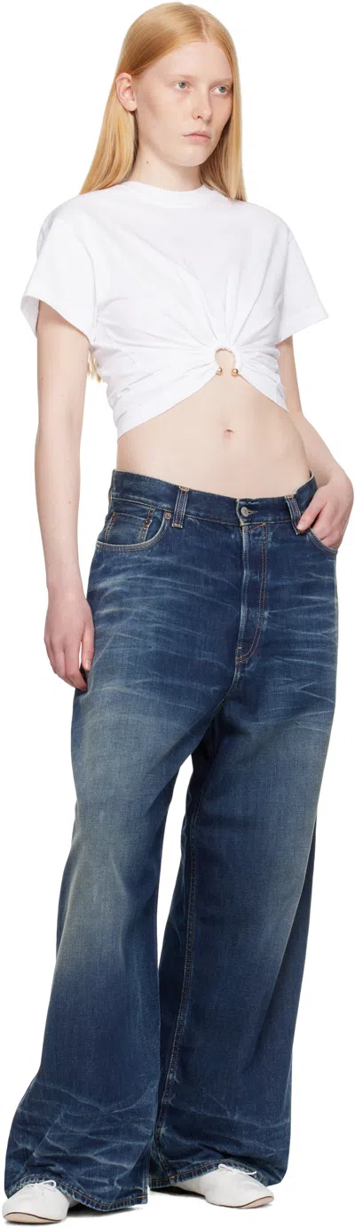 Rabanne White Crewneck Top With Short Sleeves And Ruched Cut-out On The Front