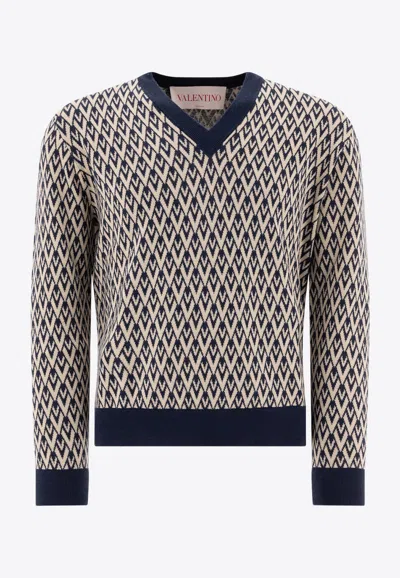 Valentino Wool Jumper With Toute La V Jacquard Pattern
